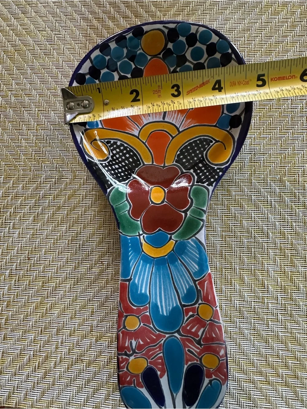 Hand-Painted Talavera Style Ceramic Spoon Rest - Multicolor Floral